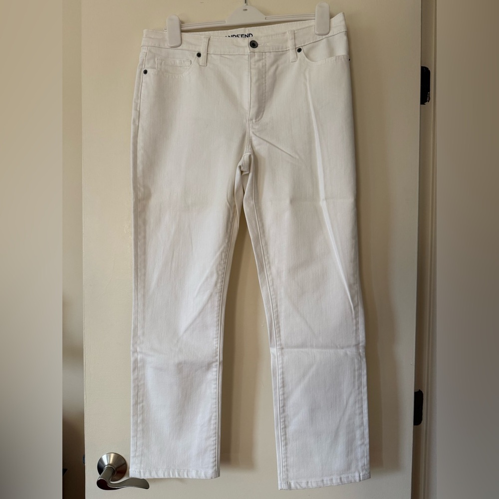 LANDS' END Mid Rise Straight Jean White Stretch 12 34x28